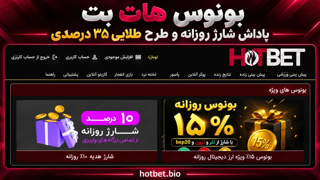 بونوس هات بت؛ پاداش شارژ روزانه و طرح طلایی ۳۵ درصدی