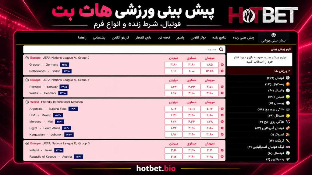 پیش بینی ورزشی هات بت؛ فوتبال، شرط زنده و انواع فرم